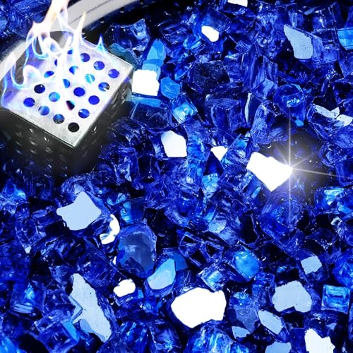 NUPICK 10 lb Reflective Fire Glass, 1/2 Inch, Fit for Fire Pit & Fireplace, Blue - Image 1