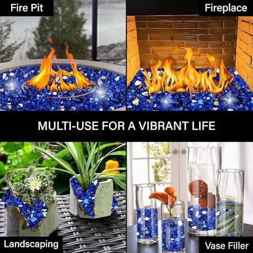 NUPICK 10 lb Reflective Fire Glass, 1/2 Inch, Fit for Fire Pit & Fireplace, Blue - Image 4