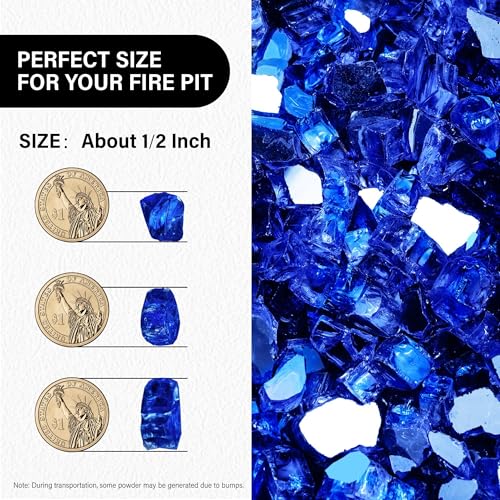 NUPICK 10 lb Reflective Fire Glass, 1/2 Inch, Fit for Fire Pit & Fireplace, Blue - Image 2