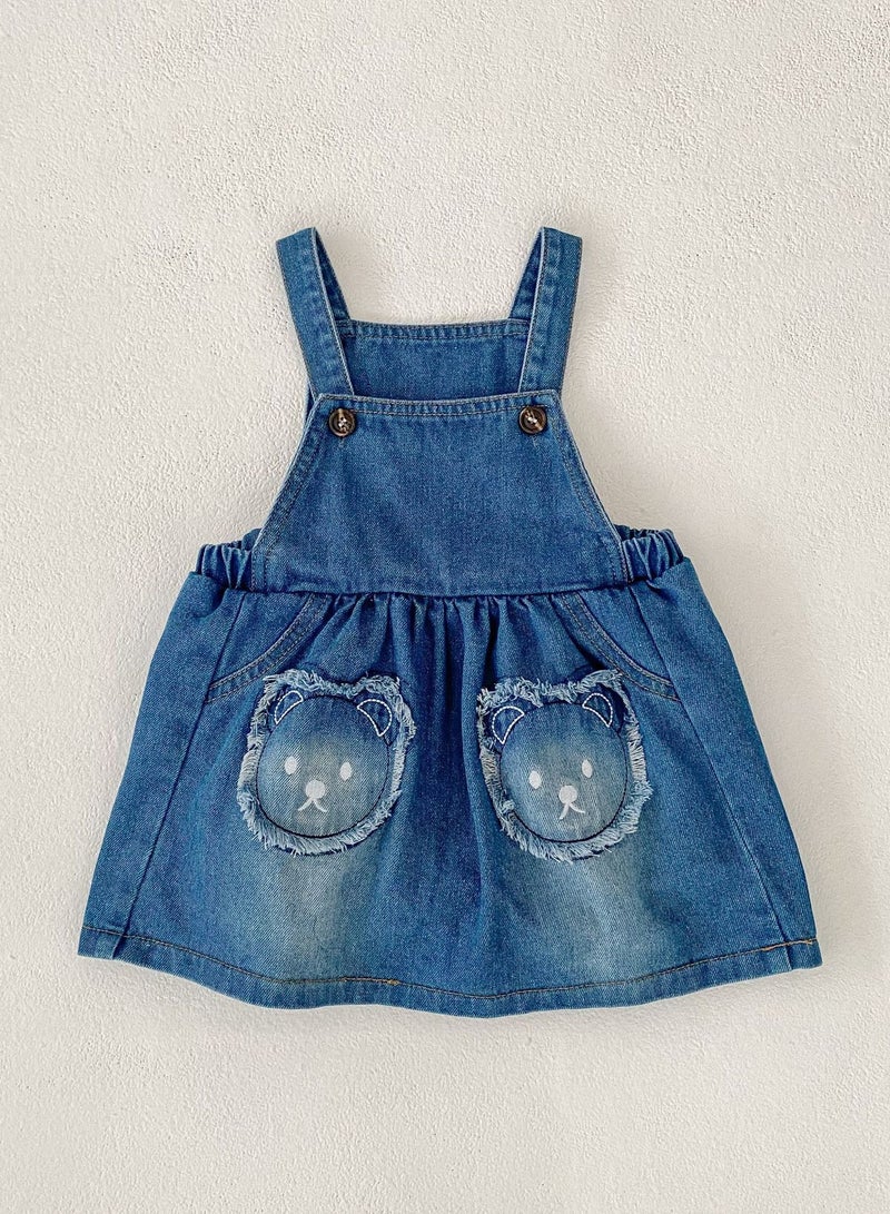 بافانو فساتين صيفية صيفية كرتونية مطرزة بتطريز دب كرتوني على شكل دب كرتوني للأطفال حديثي الولادة - Image 4