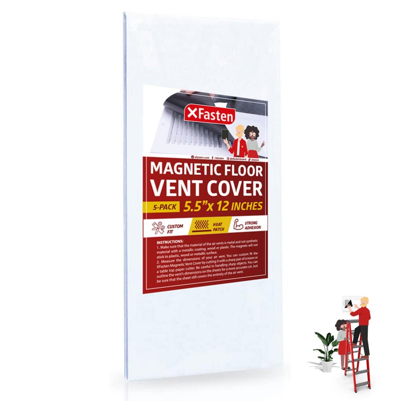 XFasten XFasten Magnetic Vent Cover 55 inch x 12 inch 5Pack Register Covers for Ceiling Floor  Sidewall Vents Strong Air Vent Blocker for RV  Home HVAC Systems 