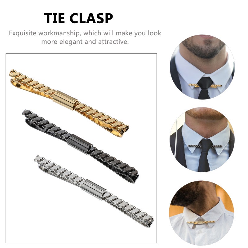 3pcs Men Tie Clips Shirt Collar Clips Necktie Golden Black Clips - Image 1