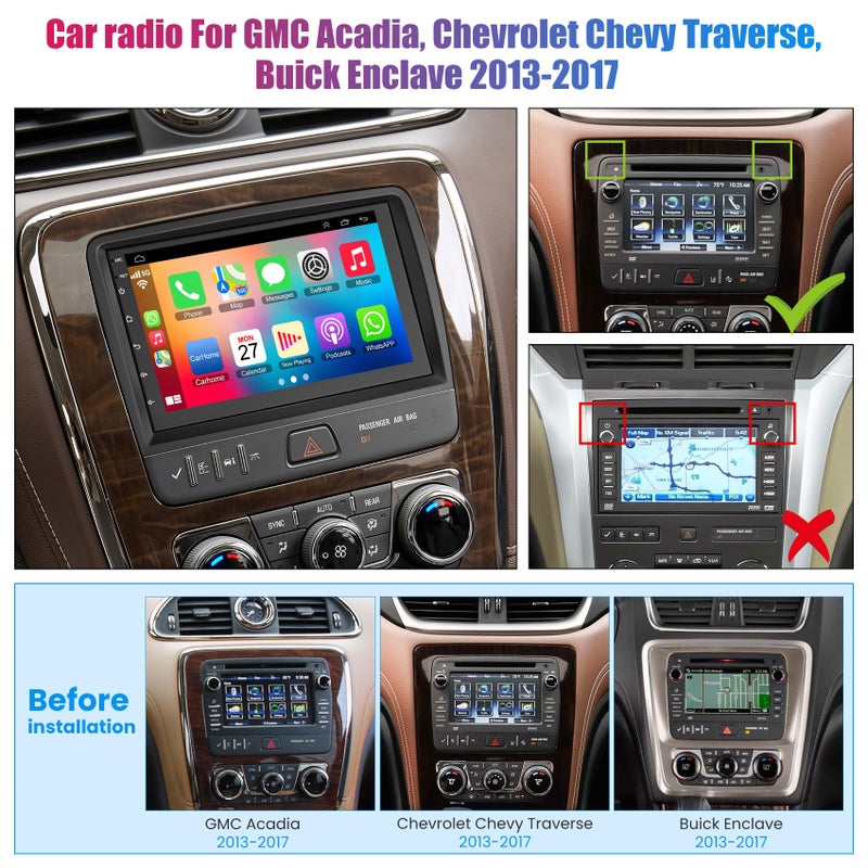 electrosmart 7" Car Radio for GMC Acadia 2013-2017 | for Chevrolet Chevy Traverse 2013-2017 | for Buick Enclave 2013-2017 | Touch Screen Car Stereo | GPS Navigation | with Wireless Carplay Android Auto - Image 2