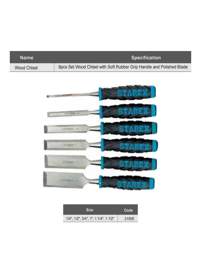 Starex Wood Chisel 6pcs/set(1/4 - 11/2") Soft Grey Handle Polish Blade Starex Brand 