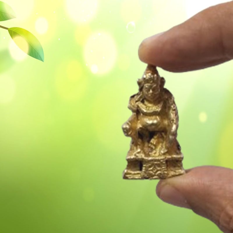 Purpledip Rare Miniature Brass Idol Kubera (Hindu God of Wealth & Prosperity): Kuber Vaisravana Sarvanubhuti Collectible Gold Finish Statue (11909) - Image 4