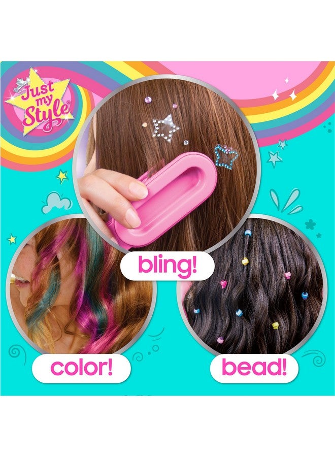 جاست ماي ستايل مصفف شعر متكامل من Just My Style، أداة تصفيف شعر 4 في 1 مع ختم الأحجار الكريمة، وخرز، وطباشير، وفرشاة - إكسسوارات شعر ممتعة للفتيات من سن 8 إلى 12 عامًا - Image 2
