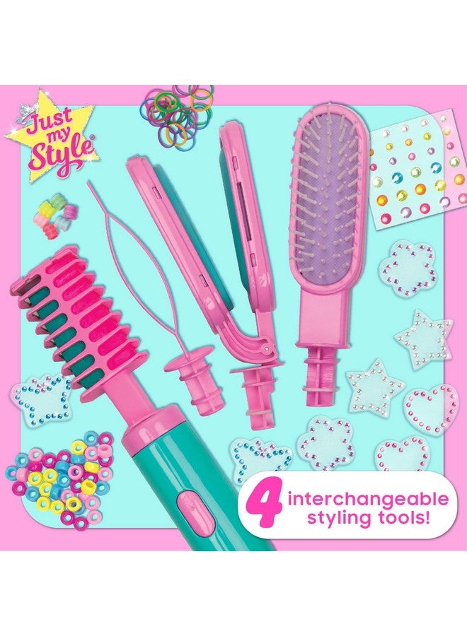 جاست ماي ستايل مصفف شعر متكامل من Just My Style، أداة تصفيف شعر 4 في 1 مع ختم الأحجار الكريمة، وخرز، وطباشير، وفرشاة - إكسسوارات شعر ممتعة للفتيات من سن 8 إلى 12 عامًا - Image 4