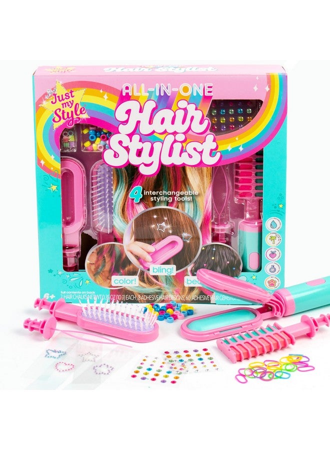 جاست ماي ستايل مصفف شعر متكامل من Just My Style، أداة تصفيف شعر 4 في 1 مع ختم الأحجار الكريمة، وخرز، وطباشير، وفرشاة - إكسسوارات شعر ممتعة للفتيات من سن 8 إلى 12 عامًا - Image 1