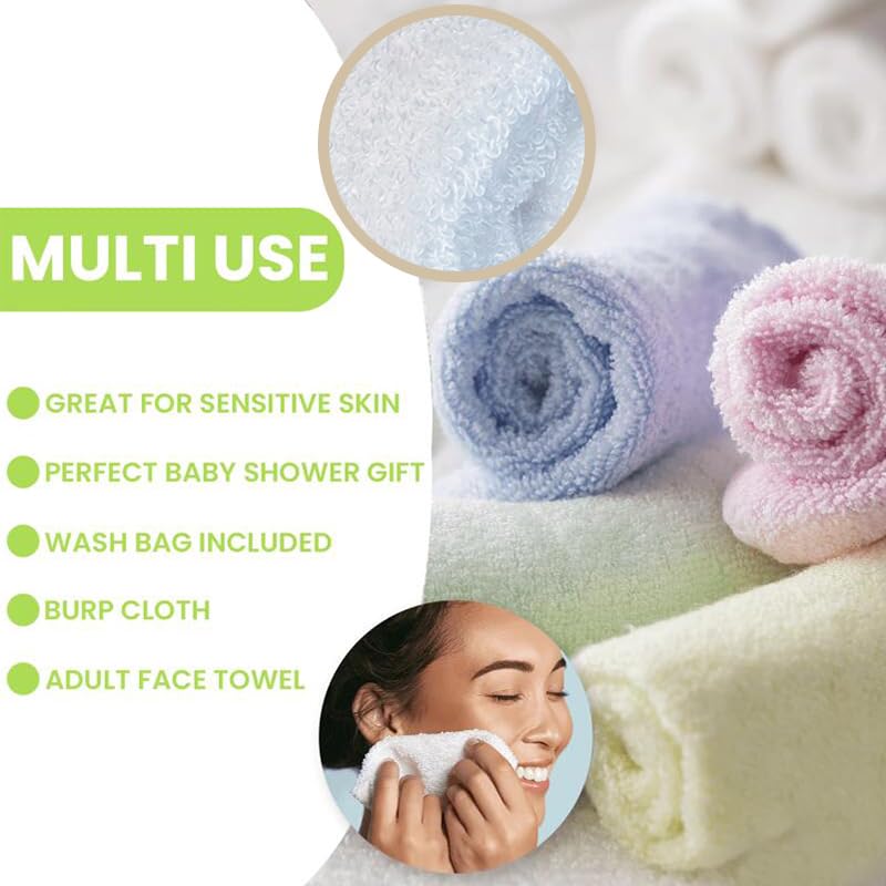 elves Bamboo Viscose Washcloth Baby Set of 6 - Ultra Soft Wash Cloths for Face and Body - Small Face Towel for Baby Girl (White&Pink) - Image 4