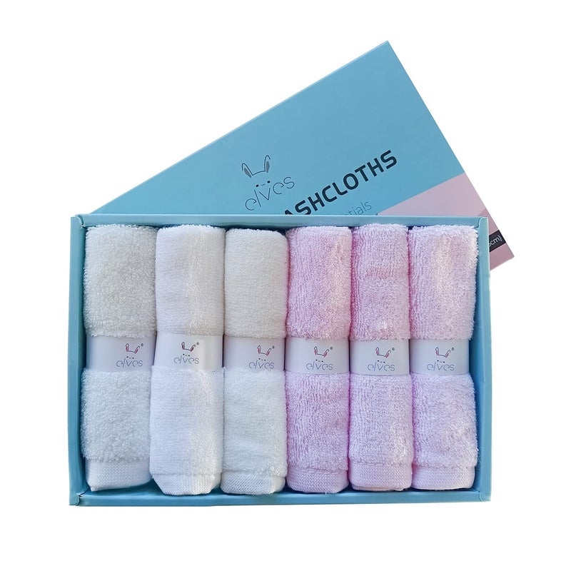 elves Bamboo Viscose Washcloth Baby Set of 6 - Ultra Soft Wash Cloths for Face and Body - Small Face Towel for Baby Girl (White&Pink) - Image 1