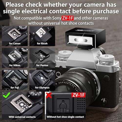 MEDALight Upgrade Aluminum F1 Mini Camera Flash with Diffuser for Ricoh GR3/GR3X/Fuji/Sony ZV1/Nikon/Canon/Olympus/Digital Film Cameras,Portable hot Shoe Speedlite for DSLR Camera(Black). - Image 5