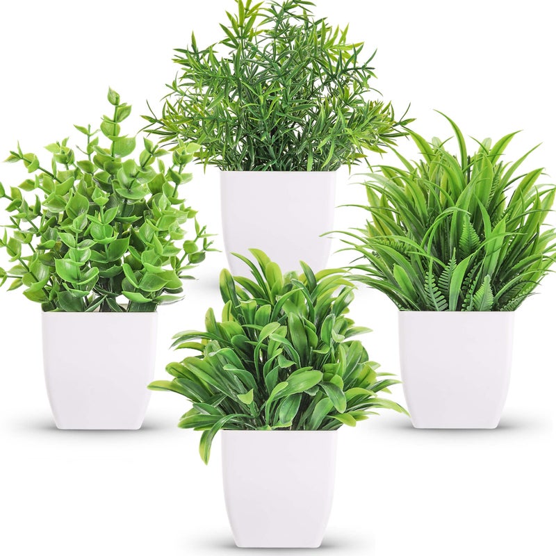 Der Rose Der Rose 4 Pack Small Fake Plants Mini Artificial Faux Plants in Pots for Home Office Bedroom Living Room Decor 