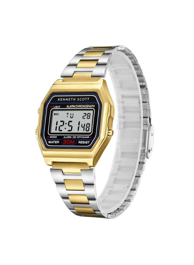 KENNETH SCOTT Men's Digital Display Watch With TT Gold Stainless Steel Strap - K25206-TBTB