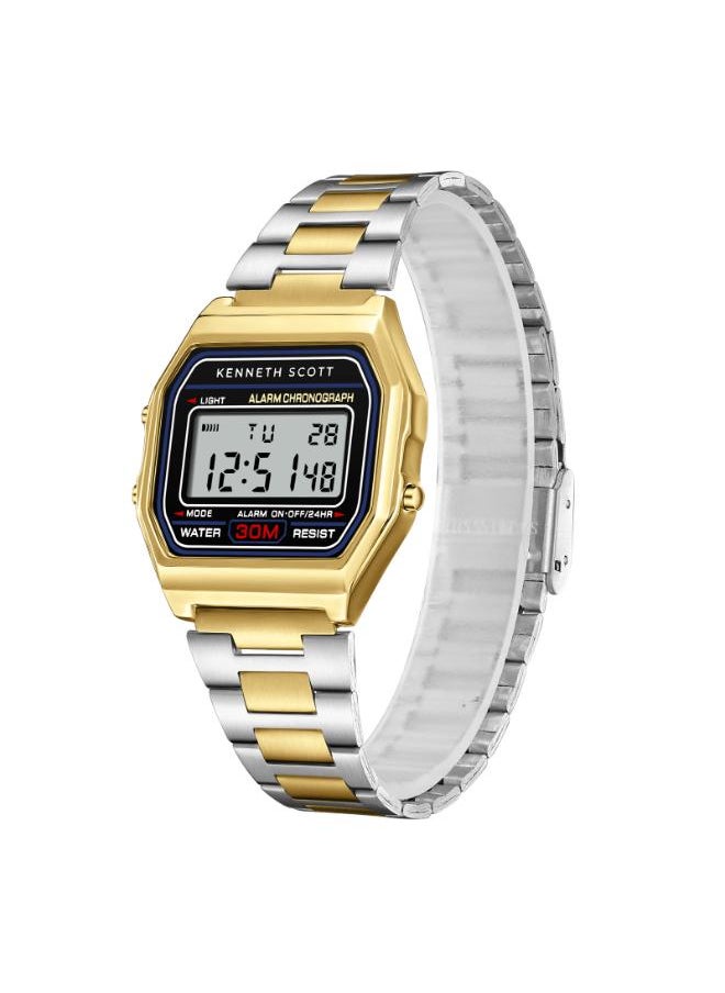 KENNETH SCOTT Men's Digital Display Watch With TT Gold Stainless Steel Strap - K25206-TBTB  - Image 2