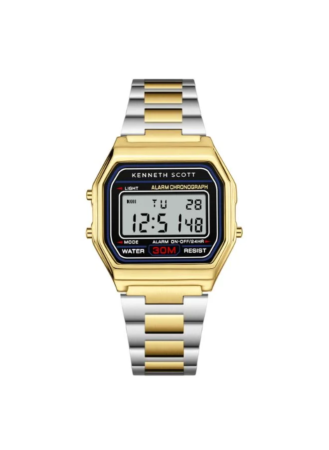 KENNETH SCOTT Men's Digital Display Watch With TT Gold Stainless Steel Strap - K25206-TBTB