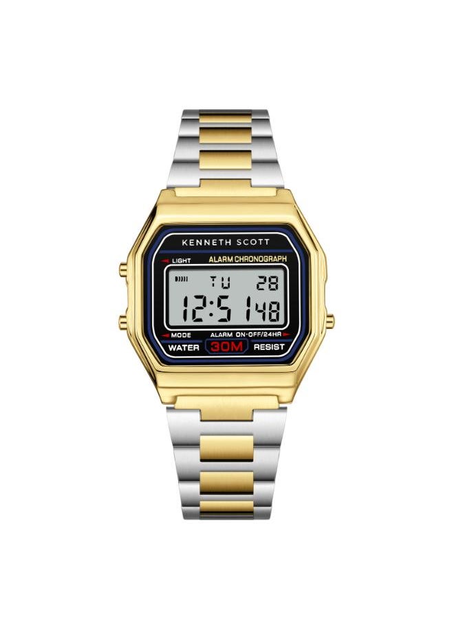 KENNETH SCOTT Men's Digital Display Watch With TT Gold Stainless Steel Strap - K25206-TBTB  - Image 1