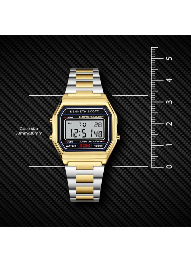 KENNETH SCOTT Men's Digital Display Watch With TT Gold Stainless Steel Strap - K25206-TBTB  - Image 4