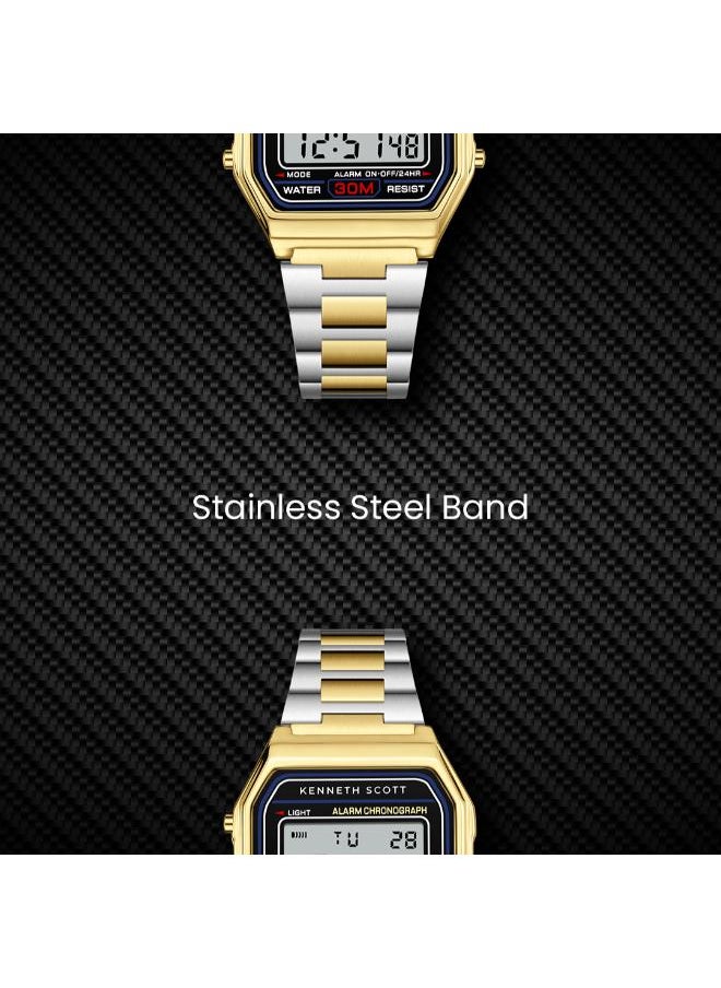 KENNETH SCOTT Men's Digital Display Watch With TT Gold Stainless Steel Strap - K25206-TBTB  - Image 5
