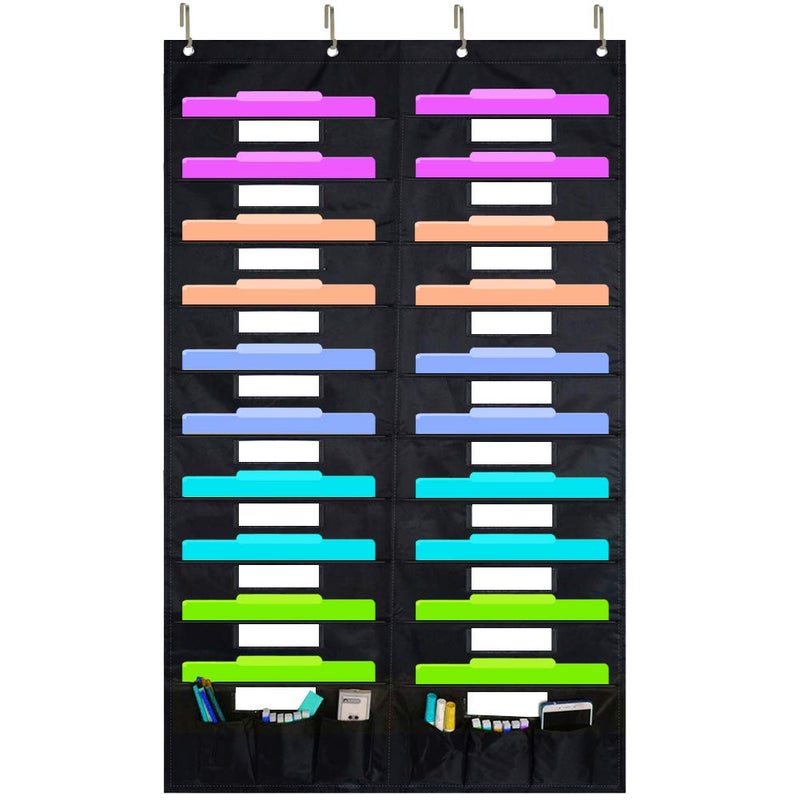 Eamay Hanging File Folder Organizer Wall Mounted 20 Pockets and 6 Learning Tool Wall File Folders Office Supplies File Document Organizer Holder Pocket Chart for Offices Classroom or Home