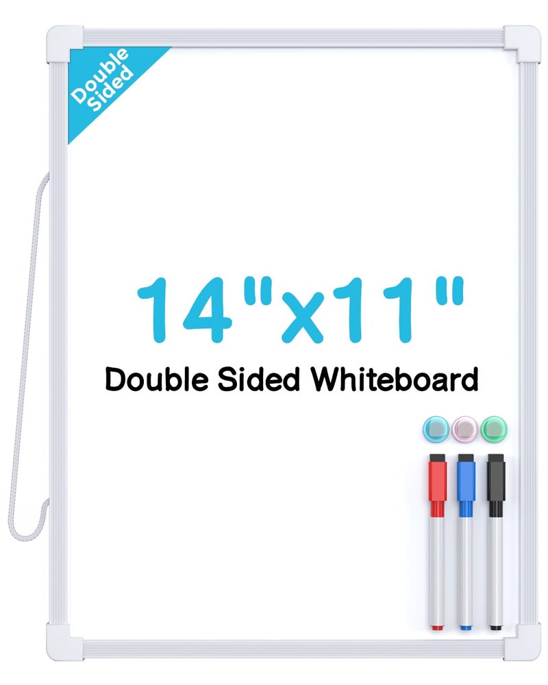 MaxGear Small Dry Erase Board, 14"x11" Double Sided Hanging Whiteboard for Wall, Mini White Board with 3 Dry Erase Markers and 3 magnets, Portable Whiteboard for Planning Learning Writing Drawing Memo - Image 1