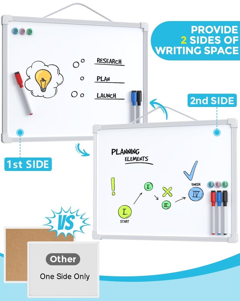 MaxGear Small Dry Erase Board, 14"x11" Double Sided Hanging Whiteboard for Wall, Mini White Board with 3 Dry Erase Markers and 3 magnets, Portable Whiteboard for Planning Learning Writing Drawing Memo - Image 2