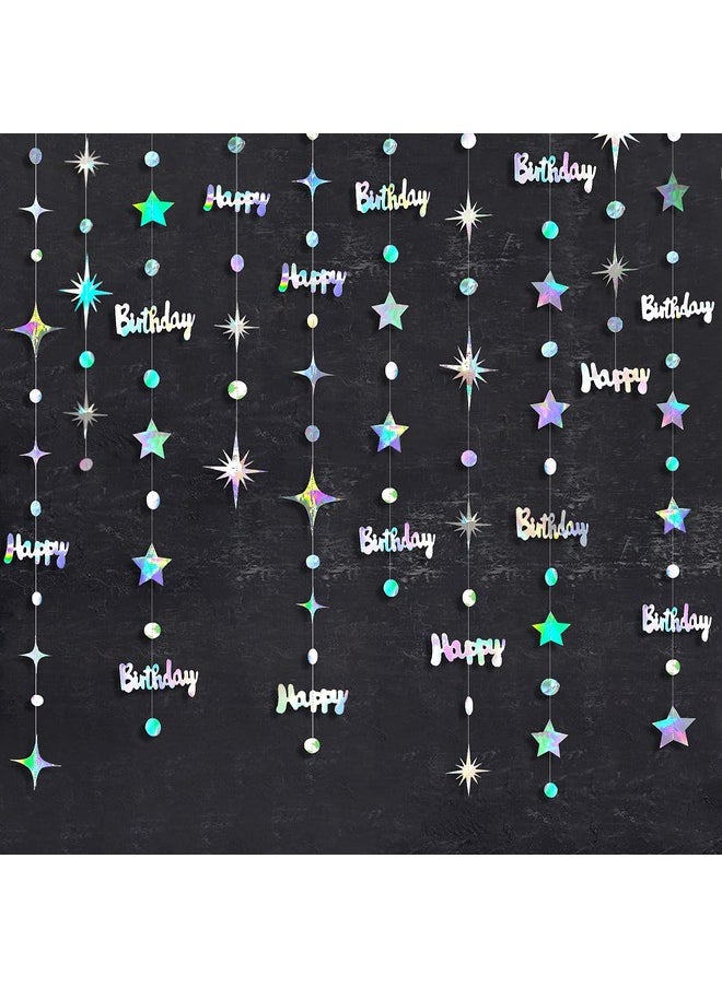 pinkblume - Iridescent Happy Birthday Decorations Happy Birthday Circle Dot Twinkle Star Garland Kit Metallic Holographic Hanging Streamer Bunting Banner Backdrop For Women Mens Kids Birthday Party Supplies - Image 1
