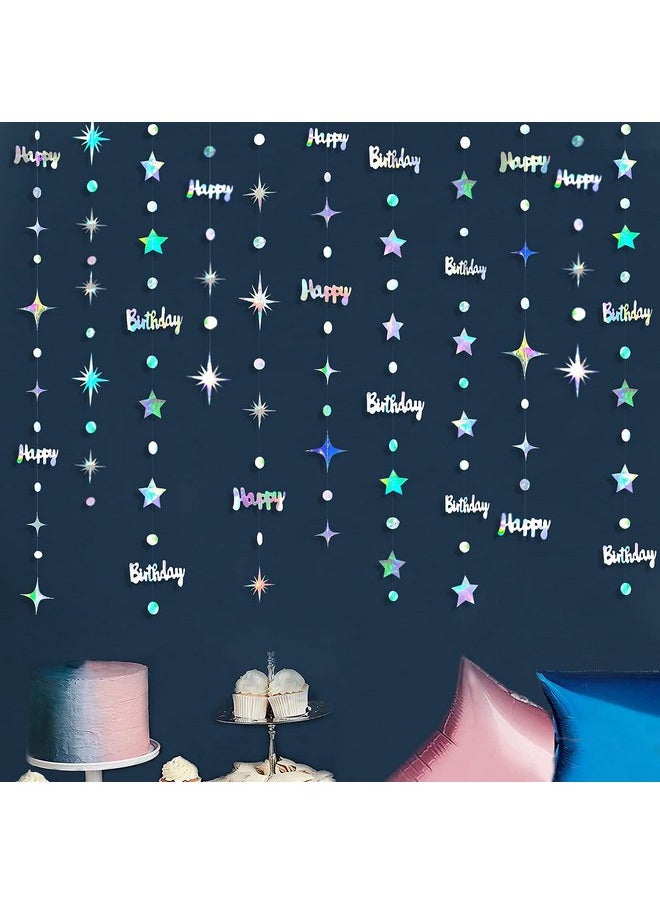 pinkblume - Iridescent Happy Birthday Decorations Happy Birthday Circle Dot Twinkle Star Garland Kit Metallic Holographic Hanging Streamer Bunting Banner Backdrop For Women Mens Kids Birthday Party Supplies - Image 1