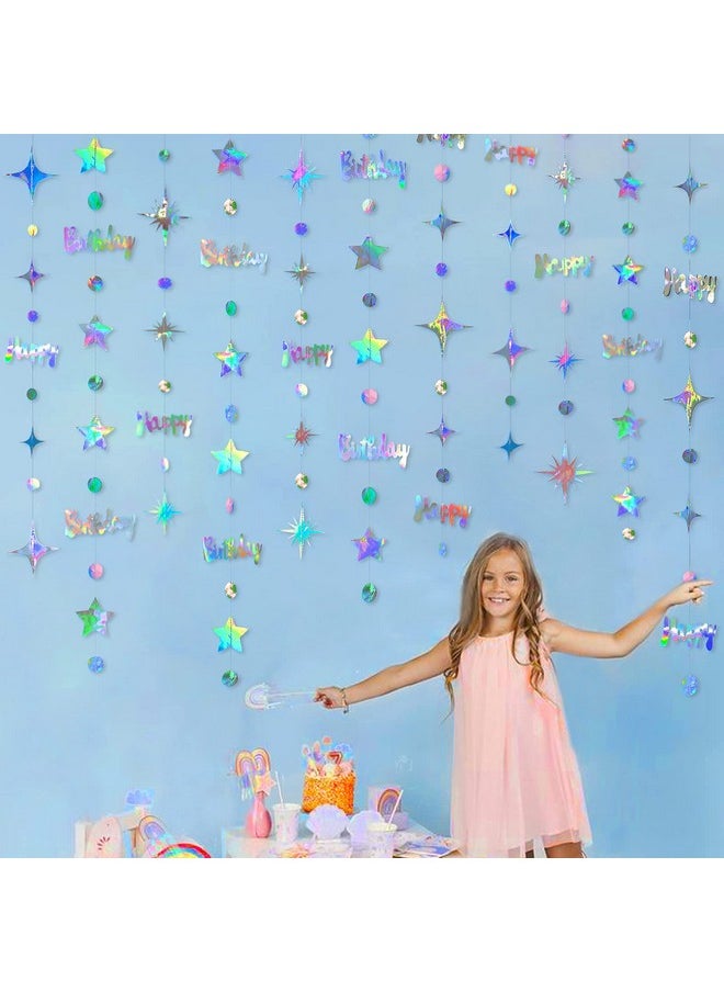 pinkblume - Iridescent Happy Birthday Decorations Happy Birthday Circle Dot Twinkle Star Garland Kit Metallic Holographic Hanging Streamer Bunting Banner Backdrop For Women Mens Kids Birthday Party Supplies - Image 1