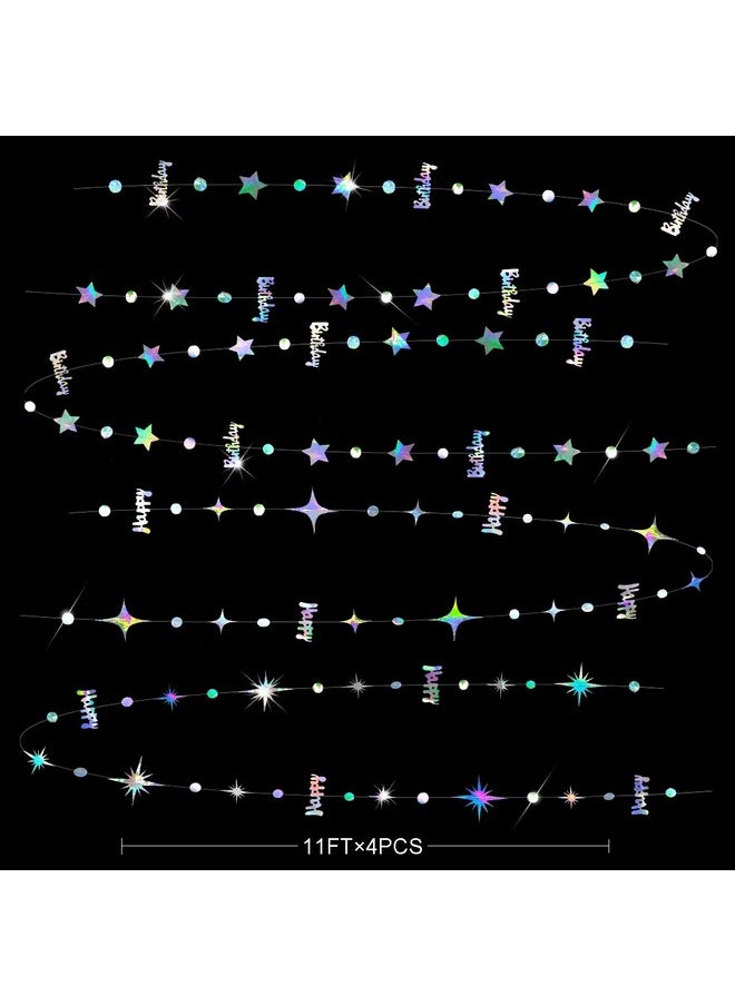 pinkblume - Iridescent Happy Birthday Decorations Happy Birthday Circle Dot Twinkle Star Garland Kit Metallic Holographic Hanging Streamer Bunting Banner Backdrop For Women Mens Kids Birthday Party Supplies - Image 1