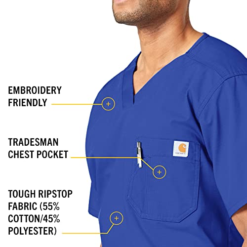 Carhartt Scrubs C15108 Men's Classic Fit Ripstop Bi-Swing Chest Pocket V-Neck Top X-Small Royal Blue - Image 3