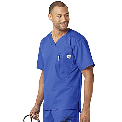 Carhartt Scrubs C15108 Men's Classic Fit Ripstop Bi-Swing Chest Pocket V-Neck Top X-Small Royal Blue - Image 1