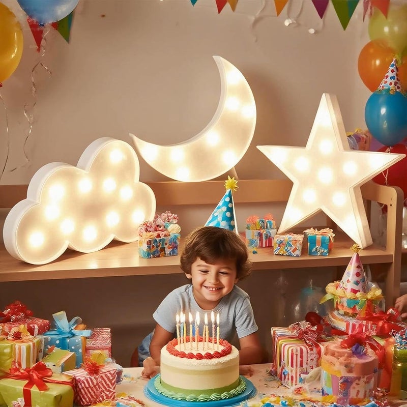 AUSAYE 3 PCS 3D Crescent Moon Light Cloud Led Star Lamp Decorative Night Lights Room Decor NightLight for Kids Adults Birthday Baby Shower Party Christmas Gifts - Image 2