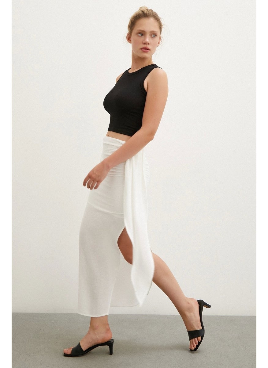 Never More Front Tie Skirt Ecru  - Image 3