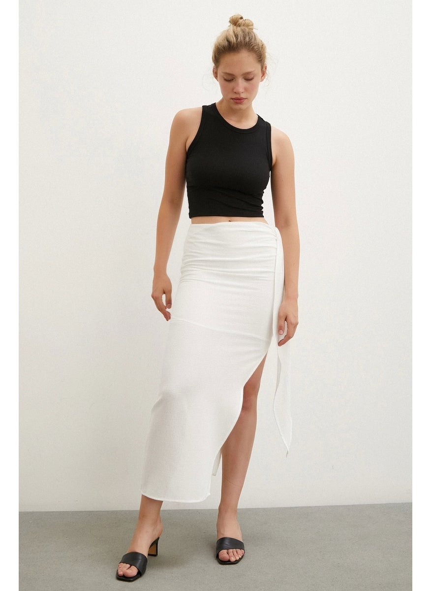 Never More Front Tie Skirt Ecru  - Image 4