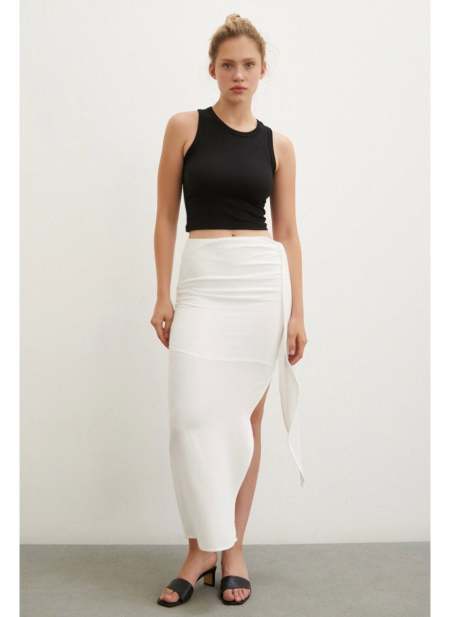 Never More Front Tie Skirt Ecru  - Image 1