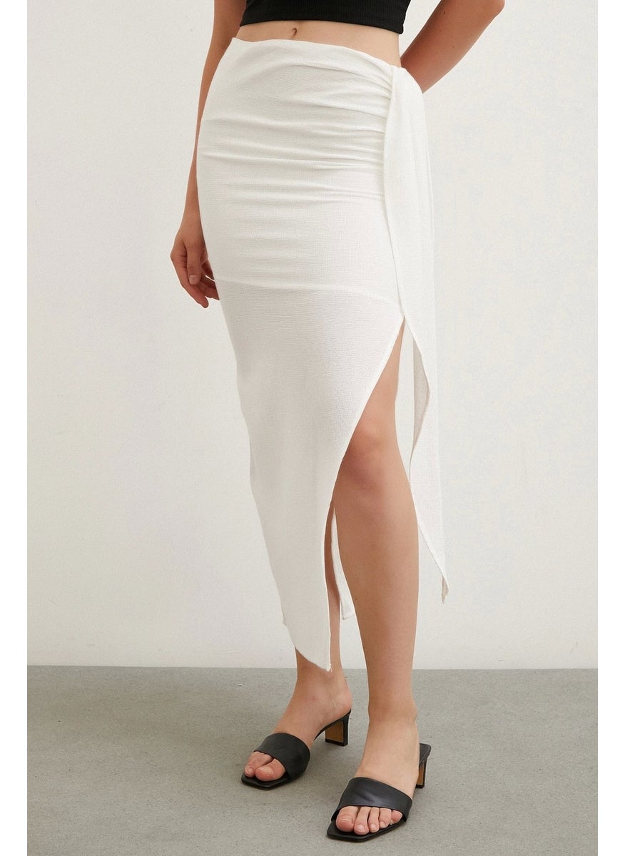 Never More Front Tie Skirt Ecru  - Image 2