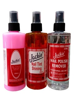 Jackie Nail Cuticle Remover with Moisturizer 250 ml and Nail Tint Shining 250 ml Nail Polish Removr 250 ml  - Image 1