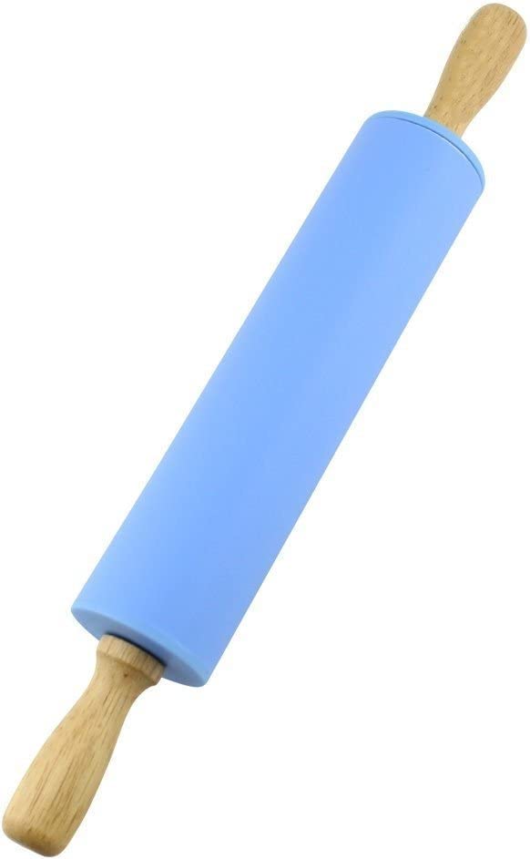 Zeinwap Silicone Rolling Pin Non Stick Surface Wooden Handle 1.6X12 Inch (Random Color) - Image 1