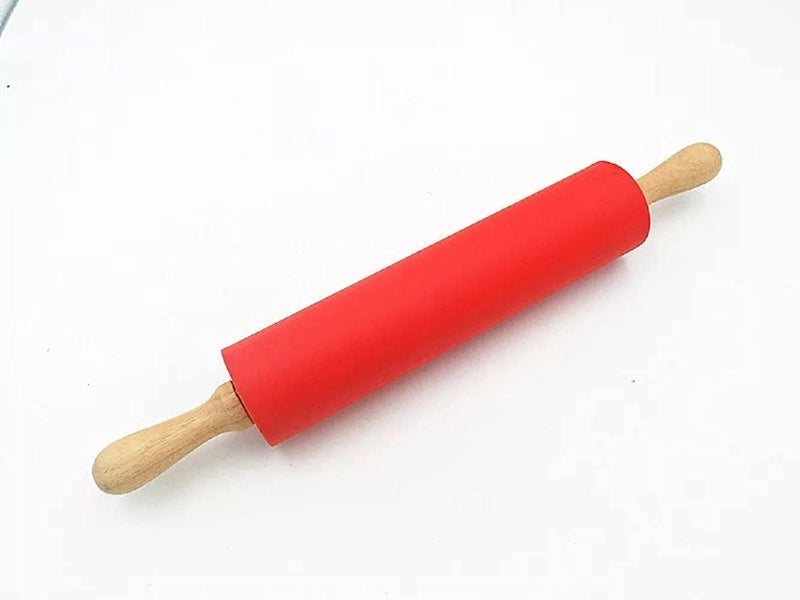 Zeinwap Silicone Rolling Pin Non Stick Surface Wooden Handle 1.6X12 Inch (Random Color) - Image 2