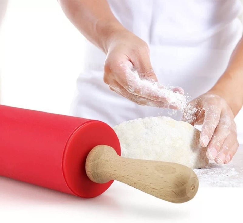 Zeinwap Silicone Rolling Pin Non Stick Surface Wooden Handle 1.6X12 Inch (Random Color) - Image 4