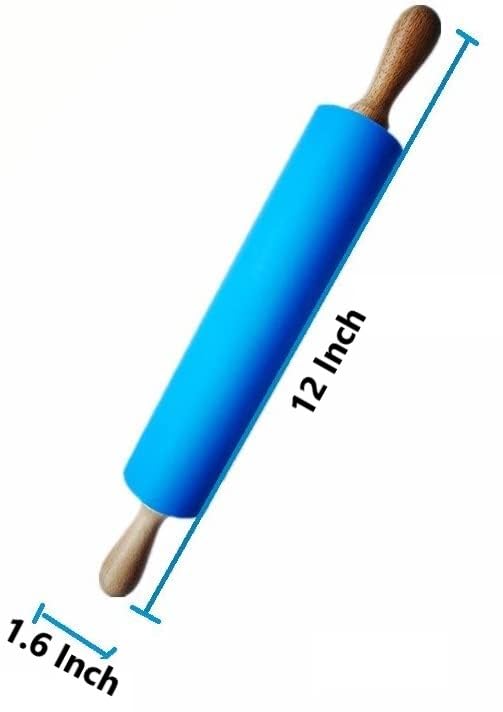 Zeinwap Silicone Rolling Pin Non Stick Surface Wooden Handle 1.6X12 Inch (Random Color) - Image 3
