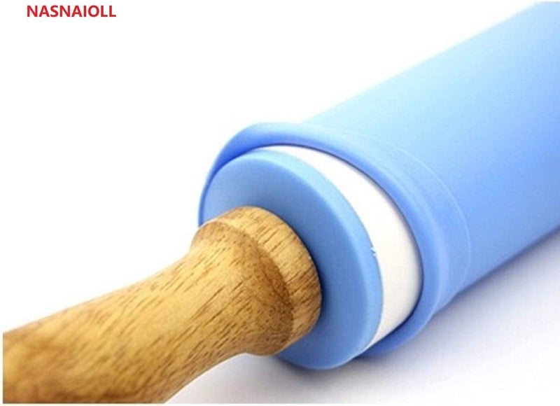 Zeinwap Silicone Rolling Pin Non Stick Surface Wooden Handle 1.6X12 Inch (Random Color) - Image 5