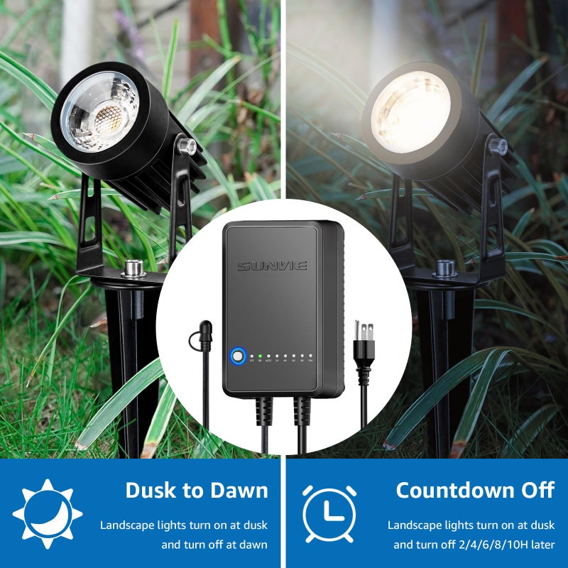SUNVIE All-In-One LED Landscape Lighting Kit, 8-Pack Low Voltage Landscape Lights with Transformer and 65FT UL-Listed Wire, 3000K Waterproof Outdoor Uplights with Connectors for Yard House Garden Tree - Image 3