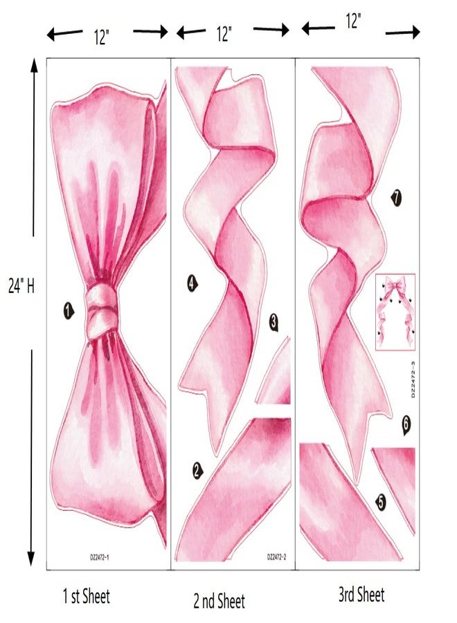Zaiphany Big Pink Bow Stickers for Wall,Extra Large Light Pink Bow Stickers Decals for Wall-3 Large Sheets - Image 2