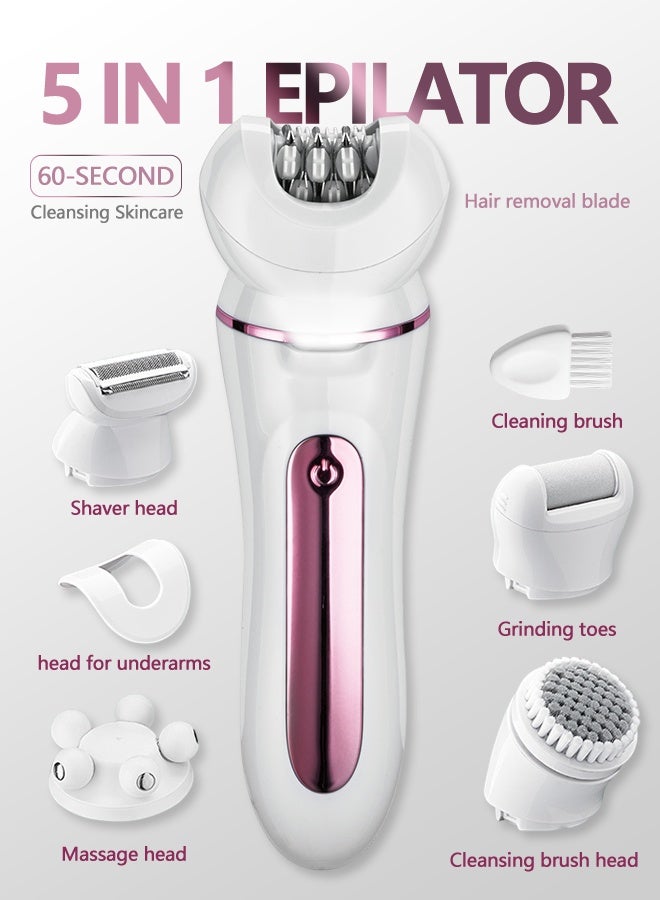 BASILKIT 5-in-1 Women's Epilator Set  Wet And Dry Epilator , Includes shaving/defeathering/grinding the feet/massage/wash a face,White - Image 1
