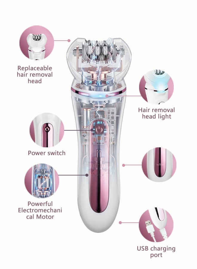 BASILKIT 5-in-1 Women's Epilator Set  Wet And Dry Epilator , Includes shaving/defeathering/grinding the feet/massage/wash a face,White - Image 3