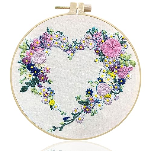 Maydear Embroidery Kit for Beginners Patterns Punch Needle Kit,Cross Stitch Kits,French Stamped Embroidery Starter Kit Adults Including Embroidery Hoop Color Threads and Embroidery Scissors - Image 1