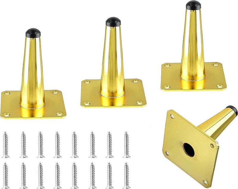 QZibeva Cone Shape Tapered 4 Legs Pack of 4 Pcs Gold Sofa Furniture Legs Stand with Mounting Hardware - Image 5