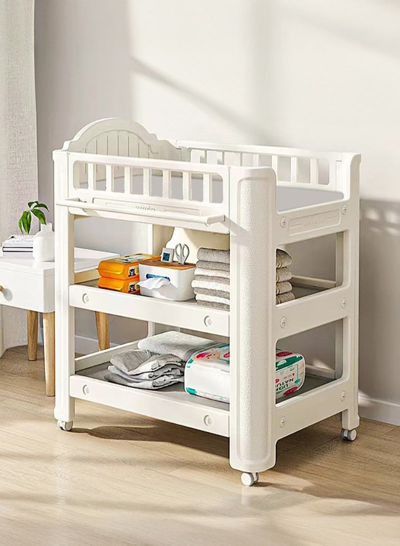 XiuWoo 3-Tier Moveable Baby Changing Table, Infant Diaper Changing Station, Mobile Nursery Organizer, Diaper Dresser, Baby Storage Rack, Baby Bed with Wheels, Clothes and Towel Drying Rack - Image 1