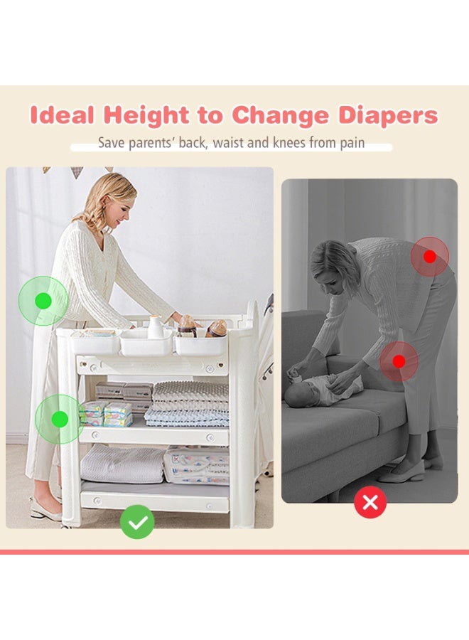 XiuWoo 3-Tier Moveable Baby Changing Table, Infant Diaper Changing Station, Mobile Nursery Organizer, Diaper Dresser, Baby Storage Rack, Baby Bed with Wheels, Clothes and Towel Drying Rack - Image 5